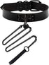 Black Bell Collar and Leash Set Soft PU Leather Choker Necklace with Hauling Chain Jewelry for Sexy Roleplay...