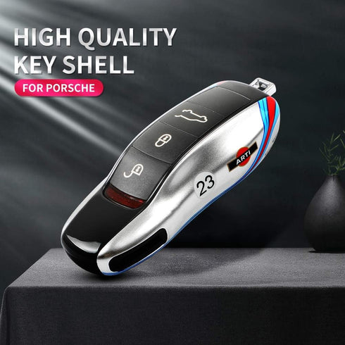 Car Key Protection Keychain, Key Cover Comptatible with Porsche Cayenne Panamera 911 (Old Silver)...