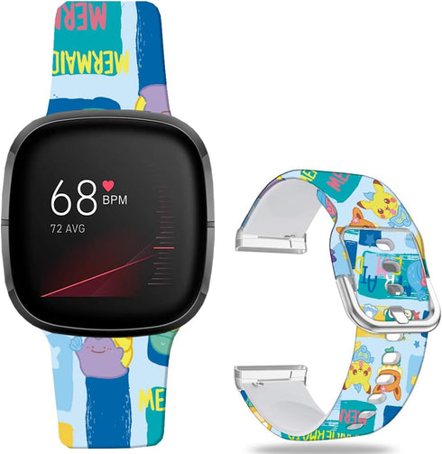 Pikacu Mermaid Fish Bands Compatible with Fitbit Sense/Sense 2/Versa 3/Versa 4 Band Fancy Soft Sport Silicone Cartoon Holiday Strap Men Women...