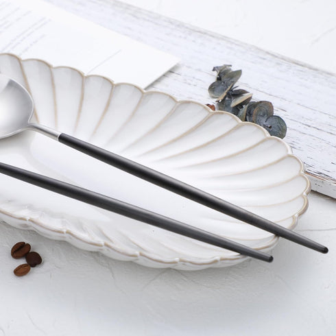 Salad Servers,Spoon and Fork Set 11.41 inch,18/10 Stainless Steel Salad Serving Titanium Plating (black silver)...