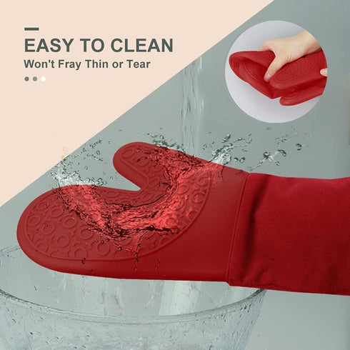 sungwoo Extra Long Silicone Oven Mitts, Heat Resistant Oven Gloves with Quilted Liner Non-Slip Textured Grip Perfect for BBQ, Baking, Cooking and ...