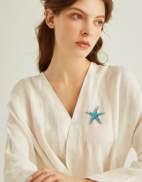 Cute Sea Starfish Lapel Brooch Pin Crystal Rhinestone Paved CZ Star Pins Clip Collar Hat Shirt Jacket Badge Backpack Clothes Accessorries Brooches...