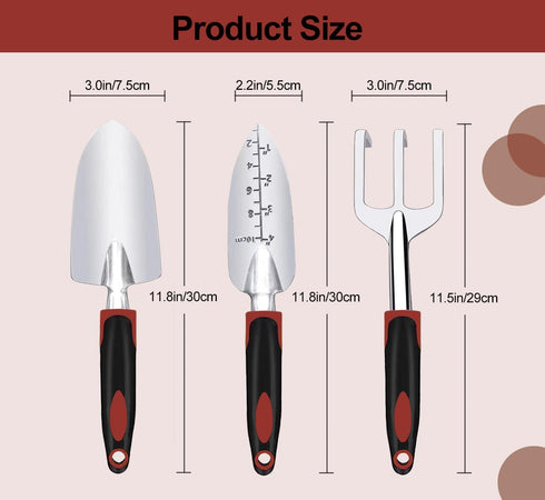 Garden Tool Set, 3 Piece Gardening Tools Includes Garden Trowel, Transplant Trowel and Hand Rake with Non-Slip Ergonomic Handle, Heavy Duty Garden...