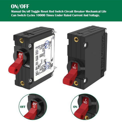 A Series Red Toggle AC/DC Single Pole 10A Boat Magnetic Circuit Breaker - 10 Amp Protects Low Power Devices for Yachts, Motorhomes, Campers and Ca...