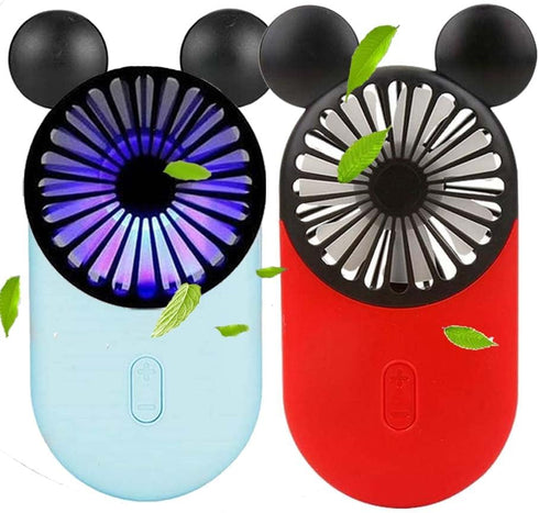 Cute Personal Mini Fan(2 PACK), Mini Handheld Fan, USB Rechargeable Portable Fan with Stylish LED Light,3 Speed Adjustable,Cute Mouse,for Kids Gir...