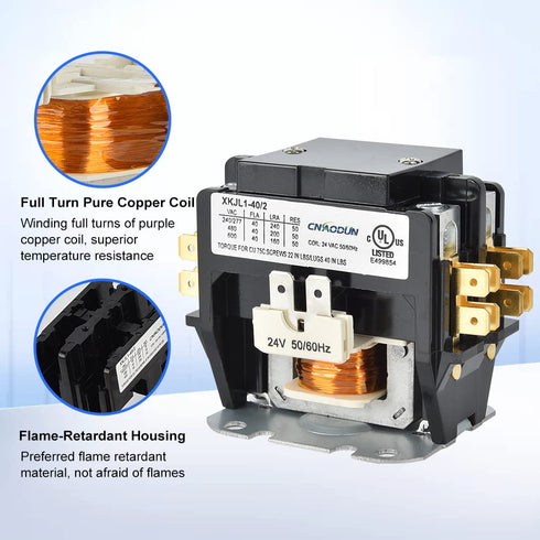 HVAC Contactor, CNAODUN 40 Amp 24V Coil 2 Pole Air Conditioner Contactor Compatible with Condenser,Compressor,Air Conditioner,Refrigeration System...