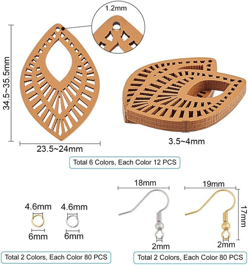 NBEADS 392 Pcs Earring Making Kits, Wooden Earring Dangle Water Drop Pendants Charms with Earring Hooks and Jump Rings for Jewelry Earring Makings...