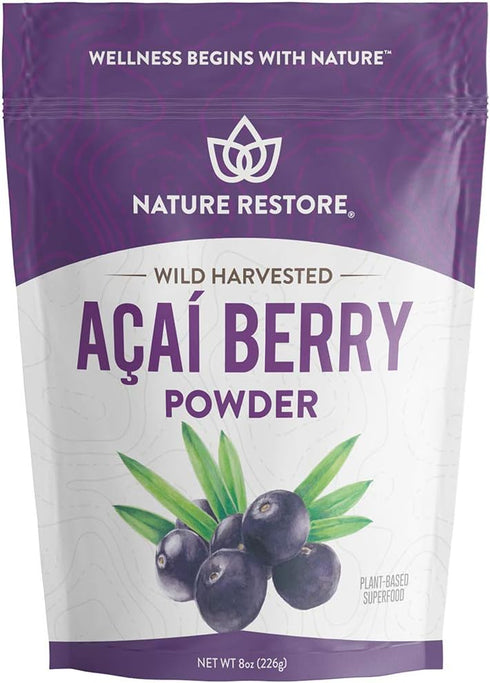 Nature Restore Wild Harvested Acai Berry Powder, 8 Ounces, Non GMO, Gluten Free, Brazilian Wild Grown...