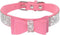 Beirui Rhinestone Bling Leather Dog & Cat Collar - Flocking Sparkly Crystal Diamonds Studded - Cute Double Bowknot for Pet Show & Daily Walking,Pi...