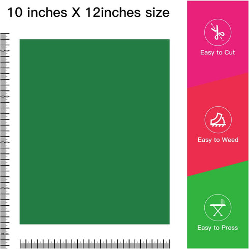 JANDJPACKAGING Green Heat Transfer Vinyl Bundle: 10 Pack 12"x10" Sheets, HTV Vinyl Sheets for Cricut & Silhouette Cameo or Home Iron On Vinyl T-Sh...