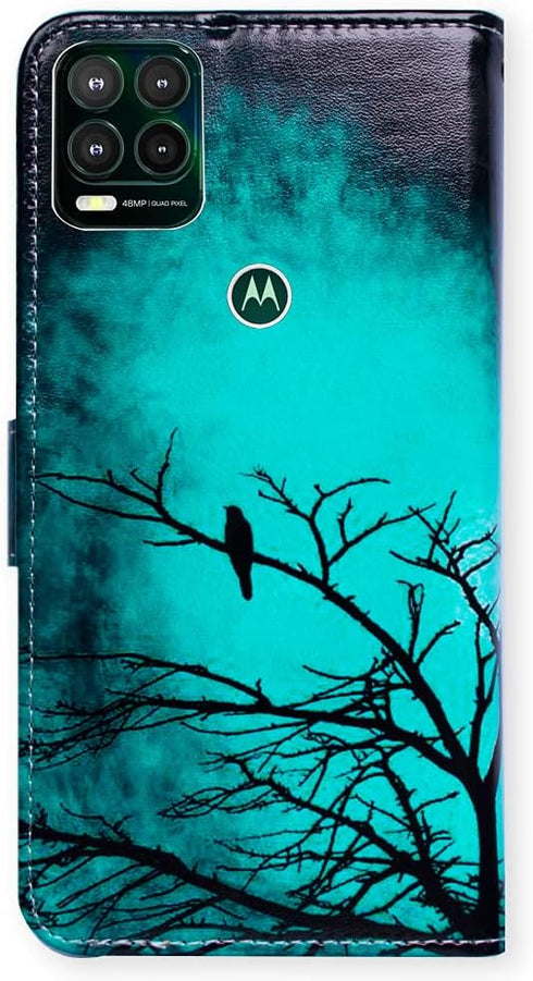 Case for Moto G Stylus 5G(Not Fit G Stylus 4G), Black Bird Green Leather Flip Phone Case Wallet Cover with Card Slot Holder Kickstand for Motorola...