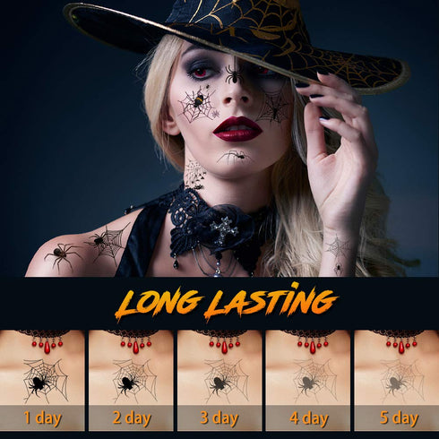 Halloween Makeup Face Temporary Tattoos - Halloween Spider Witch Costume for Women Kids Adults Men Web Stickers| Scary Black Fake Spiderweb Eye Bo...