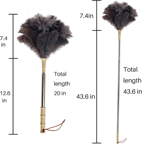 Aldwin Ostrich Feather Duster with Extension Pole Up to 43 inch, Genuine Fluffy Natural Reusable Handheld Feather Dusters for Cleaning Supplies, W...