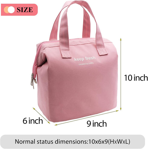 Mziart Insulated Lunch Bag Simple Bento Cooler Bag Lunch Tote Bag for Lunch Box for Women Men Adult Picnic Working Hiking Beach (Pink)...