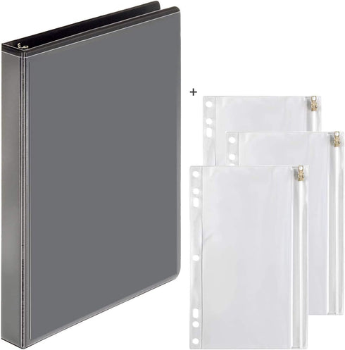 3 Ring Binder, 1 Inch, Round Rings, Hold Up to 175 Sheets with 3 Vinyl Ring Binder Pockets Pencil Pouches with Zip Closure - Value Set (White)...