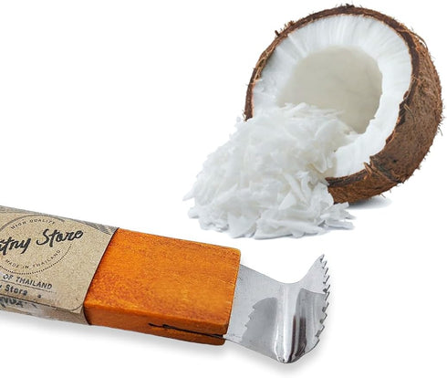 WitnyStore Kitchen Tool 6¾" Wooden Handle Stainless Steel Coconut Shredder Scraper 2 Blades Traditional Style - Thai Cooking Utensils Multipurpose...