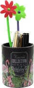Retro Pen Container Office Desk Accessories PU Leather Cover Round Pencil Holder Desk Organizer - Flamingos...