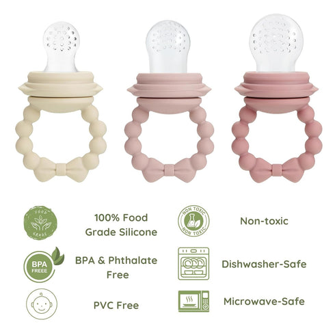 PandaEar 3 Pack Baby Fruit Food Feeder Pacifier with 3 Different Size Silicone Pouch, Silicone Teethers for Babies 3-6-12 months, BPA Free Mesh Fe...