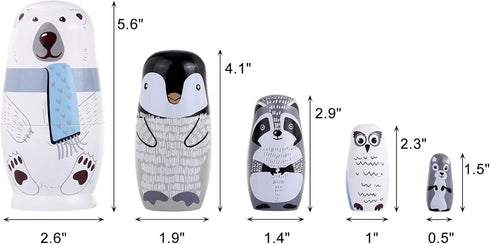 Yoption 5Pcs Russian Matryoshka Dolls Handmade Wooden Polar Bear Penguin Nesting Dolls Set for Kids Christmas Birthday Toy Gift (Polar Bear)...