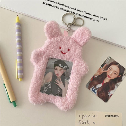 White Photocard Holder, Cartoon Plush Photocard Holder Outdoor Girl Korean Style ID Card Cover Protective Case Card Sleeve Student Rabbit Identifi...