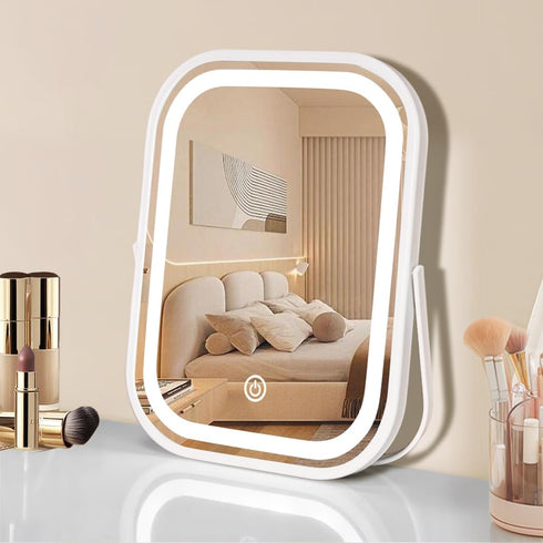Makeup Travel Mirror with Lights, Portable Small Beauty LED Vanity Mirror with lights, 1200mAh Battery, Dimmable Touch Screen, Tabletop Folding Co...