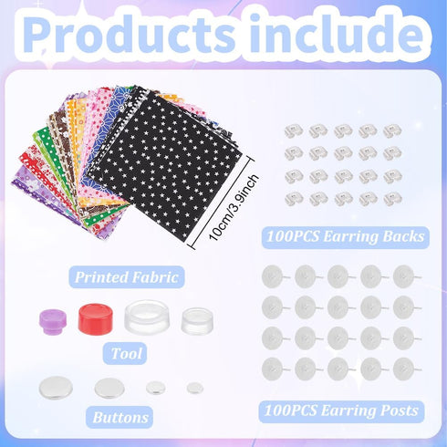 WEBEEDY 50 Set Stud Earring Kit DIY Craft Covered Button Kit with Tools Self Cover Buttons Earring DIY Kit Include 100 Stainless Steel Blank Stud ...