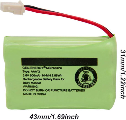 GEILIENERGY BT188645/BT288645 3.6V 900mAh Ni-MH Battery Pack, Also Compatible with VTech BT207695 VM312 VM3251 VM3252 VM3261 Digital Video Baby Mo...