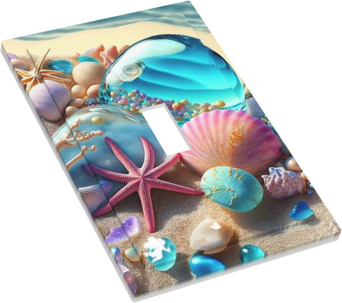 Beach Starfish Seashell Nautical Custom 1 Gang Light Switch Cover Decorative Single Toggle Wall Plate Switchcovers Electrical Switchplate Home Dec...