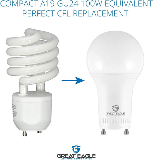 Great Eagle Lighting Corporation 15W (100W Equivalent) GU24 LED Light Bulb Dimmable 5000K Daylight, UL, replace CFL Twist-in 2 Prong (4-Pack)...