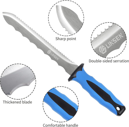 Liphontcta Linsen-Outdoor Stainless Steel Garden Knife with 7.8" Blade and New Bule Handle, Double Side Utility Sod Cutter Lawn Repair Garden Knif...