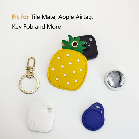 Cute Leather Keychain Case for Apple AirTag, Tile Mate, Galaxy SmartTag, eufy SmartTrack Link and Key Fob, Anti-Scratch (pineapple)...