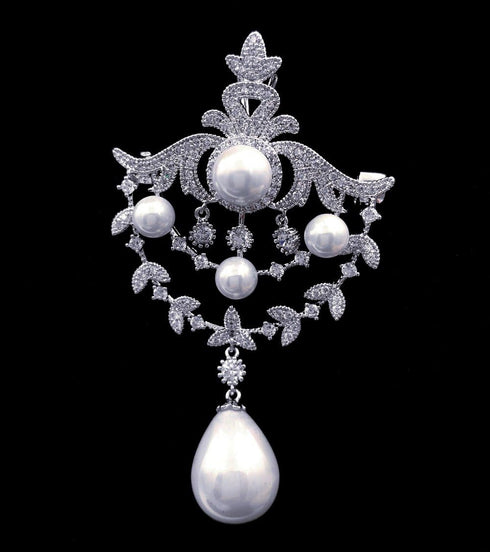 Royal Vintage Silver-Tone Double Loop Brooch Pins with Foiled Mother of Pearl Drops...