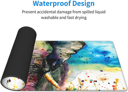 Watercolor Cool Elephant Large Mouse Pad Non-Slip Gaming Mousepad Rubber Base Keyboard Mouse Desk Mat Large Desk Mat Desk Pad Protector 31.5 x 11....