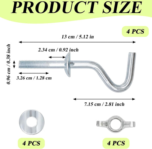 4 Packs Hammock Hooks Heavy-Duty Replacement Hooks Hammock Combo Hardware Kit Hammock Stand Replacement Hooks Fit 3/8 Inch Dia. for Home Patio Umb...