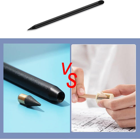 2pcs Metal Inkless Pencil with BONUS 2 Replaceable Nibs, Metal Inkless Pen Erasable Pen Metallic Pencil Reusable Everlasting Pencil for Writing Dr...