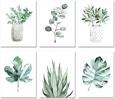 Botanical Prints Wall Art Room Decor for Bedroom Aesthetic, 8x10 Canvas Poster Unframed Set of 6, Plant Prints Leaf Posters Sage Green Decor...