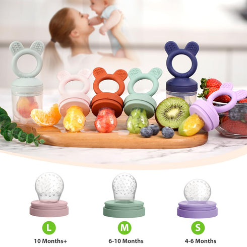 Bessentials Baby Fresh Fruit Food Feeder - 2 Pack Silicone Baby Mesh Feeders for Infant Safe Self Feeding |3 Sizes Food Pouches Included| Suitable...