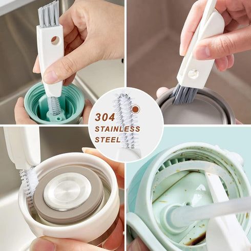 Bottle Cleaning Brush Set, Long Handle Silicone Cleaner Brushes + Thermos Lid Cup Brush + Drinking Straw Brush for Cleaning Baby Bottles, Narrow N...