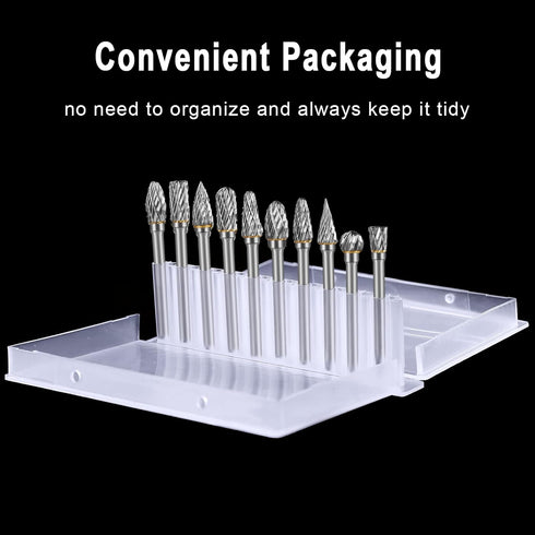 Carbide Burr Set Die Grinder Bits Rotary Tool Bits 1/8" Shank 10 PC Double Cut Wood Carving Accessories Cutting Burrs Metal Grinding Engraving Pol...