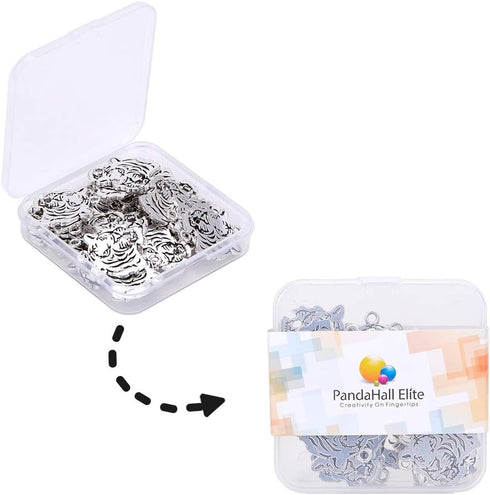 PH PandaHall 30pcs Tiger Head Pendants Animal Tiger Charms Pendant Antique Silver Alloy Tigers Charm Beads Dangle Charms for Necklace Bracelet Jew...