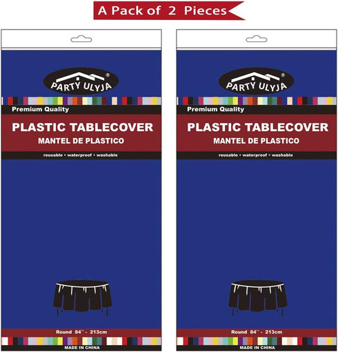Royal Blue Plastic Tablecloths 2 Pack Disposable Table Covers 84 Inches Circle Shower Party Tablecovers PEVA Vinyl Dark Table Cloths for Parties B...
