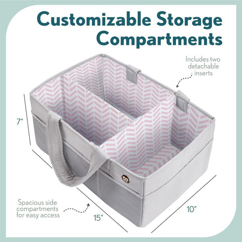 MIGHTY MONKEY Oversized Stain Resistant Baby Diaper Caddy Organizer with Handle, Adjustable Mesh Storage Bin Compartments for Diapers, Baby Wipes,...