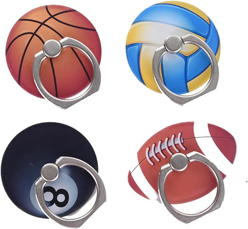 4Pack Cute Phone Ring Holder, JCSMARTEC Basketball Football Tennis Baseball Volleyball Rugby Shaped 360 Rotation Finger Ring Stand Kickstand Grip ...