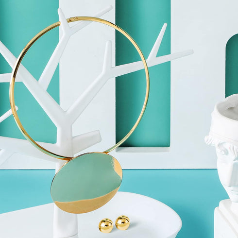 3 Pcs African Jewelry Sets Gold Choker Earrings Bracelet, African Collar Statement Necklace, Stud Earrings, Open Hoop Bracelet for Nigerian Costum...