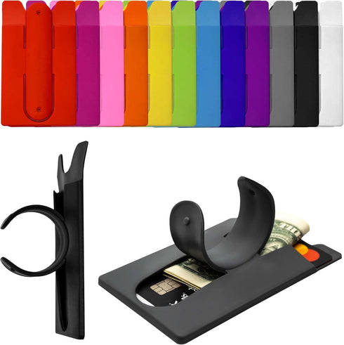 Silicone Phone Card Holder Pocket With Phone Stand, Stick On Wallet, Adhesive Credit Card Pouch, Compatible with iPhone & Samsung Galaxy - White...