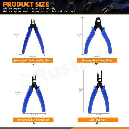4Pcs Jewelry Pliers Tool Assortment Kit, Jewelry Bead Crimping Pliers, Flush Cutter Jewelry, Split Ring Pliers and Wire Cutter Tool for Beading Ne...