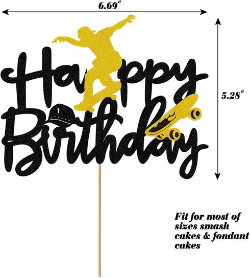 Skateboard Cake Topper - Happy Birthday Decorations for Skateboard Sport Theme Parties (6.7''x5.27'')...