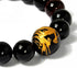 Men's 12mm Tiger Eye Agate Bead Bracelet (Golden Color) Dragon King Pattern Stretch Bracelet Length: 7.6"...