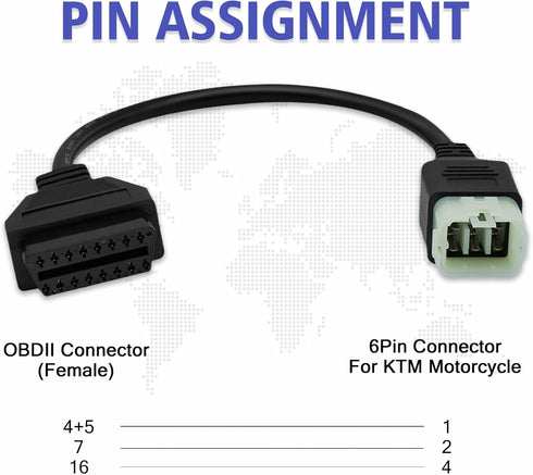 OBD2 Adapter Fit for KTM 6 Pin to 16Pin Motorcycle Diagnostic Cable,Fit for KTM Duke 125/200/690/990LC8/1190 RC8 Motorbike ECU Programming,Work wi...