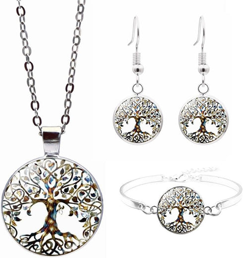 RTY Family Tree Life Tree Pendant Necklace Earrings and Bracelet Vintage Hopeful Life Tree 3pcs Jewelry Set...